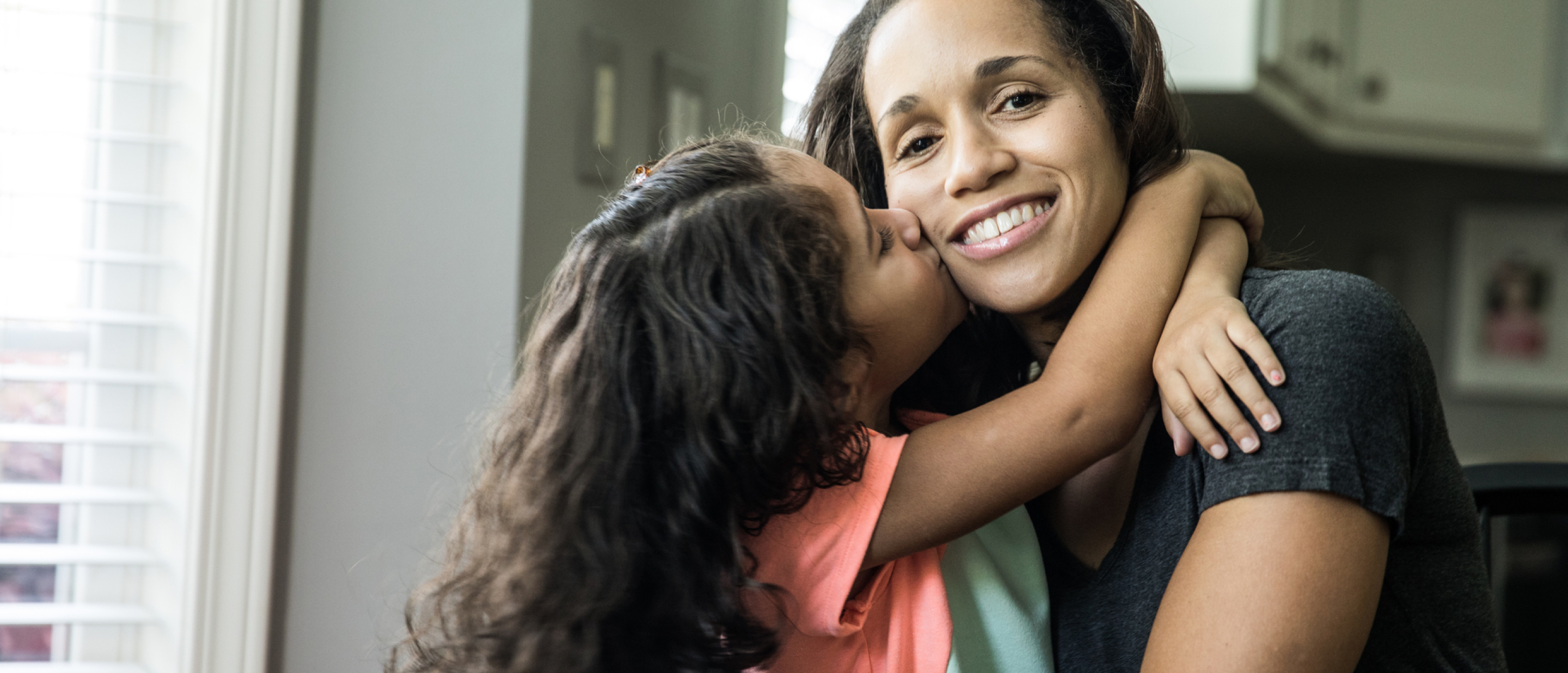 Child kissing mothers cheek