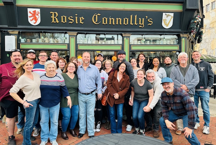 Group of friends outside of Rosie Connolly’s pub in downtown Richmond.
