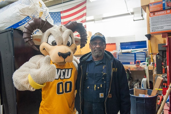 VCU staff member and mascot