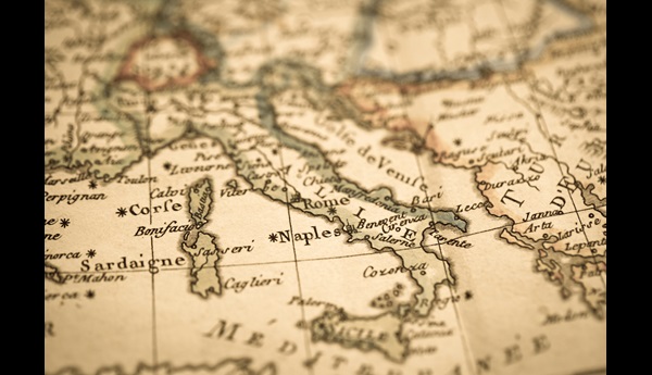 A map of Europe focused in on Italy.